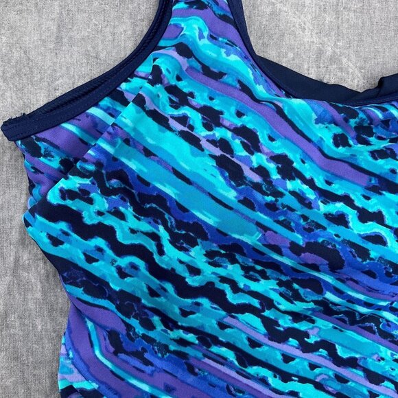 Lands End 1pc Swimsuit Women 10 blue Purple Pad Bra Wide Strap Asymmetric Tank - Picture 2 of 8